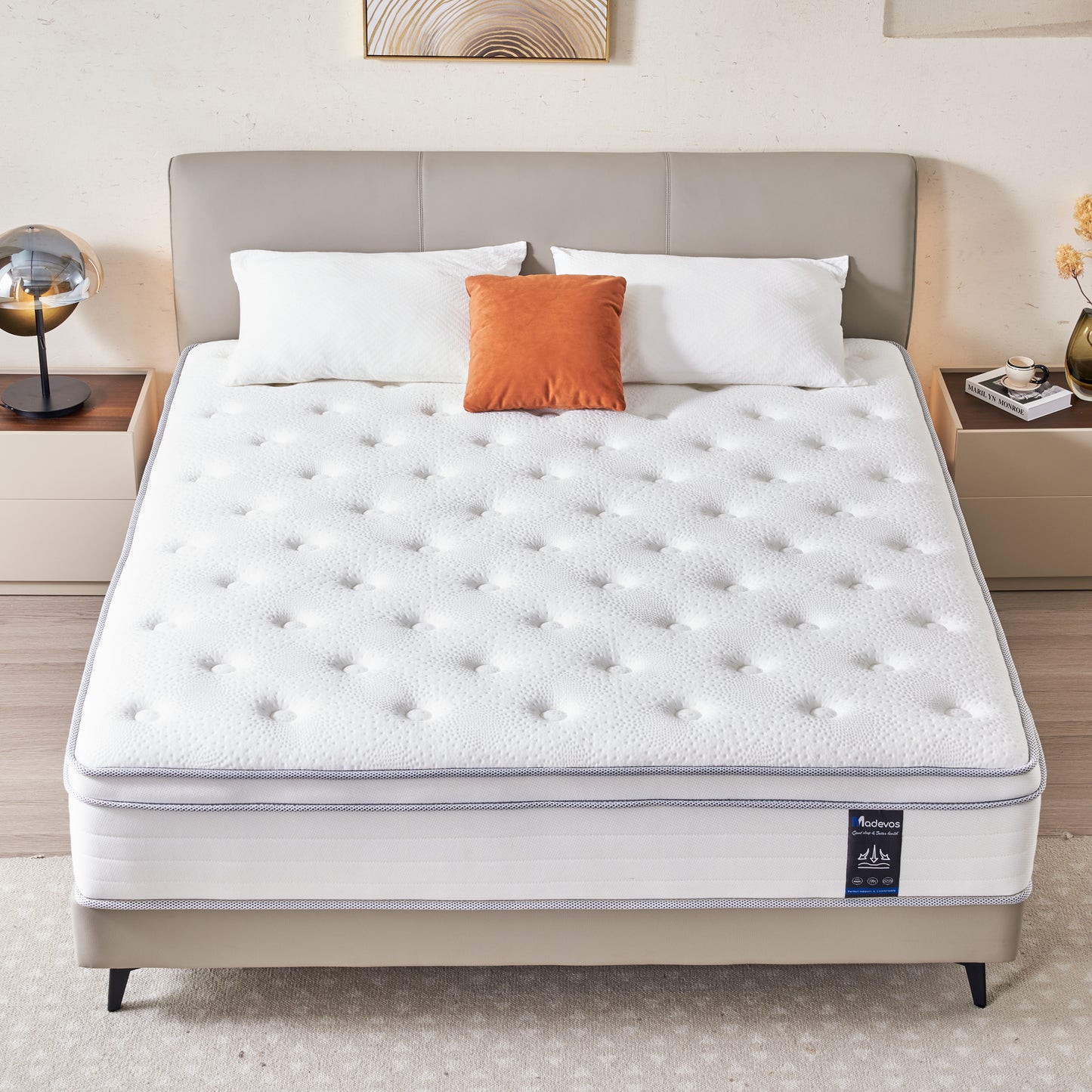 Madevos Full Size Mattress, 10 Inch Hybrid Mattress in a Box, Memory Foam and Individual Pocket Springs, Fiberglass Free, Soft and Breathable, Medium Firm Feel