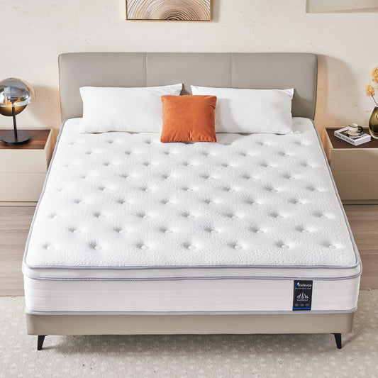 Madevos Queen Mattress, Hybrid Mattress in a Box, Memory Foam and Individual Pocket Springs, Fiberglass Free, Soft and Breathable, Medium Firm Feel