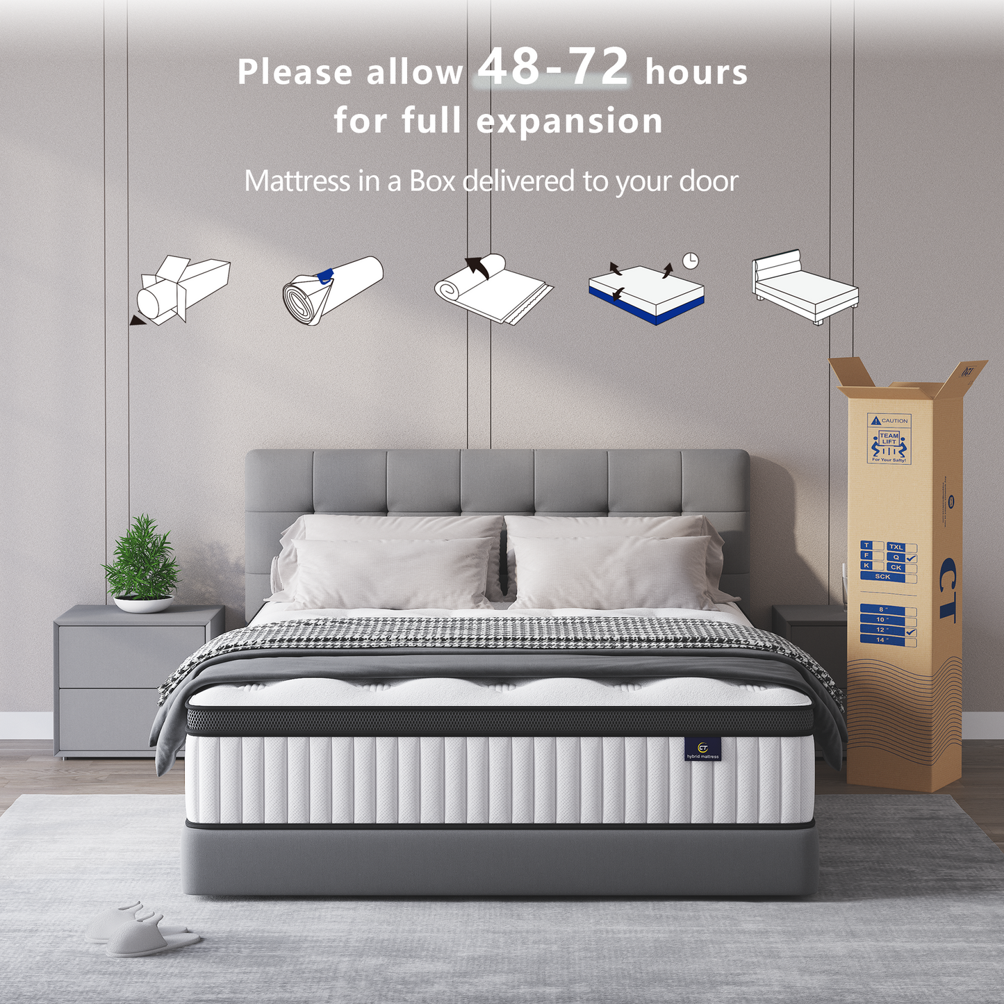 Madevos Queen Mattress, Hybrid Mattress in a Box, Memory Foam and Pocket Springs, Fiberglass Free, Soft and Breathable, Medium Firm Feel