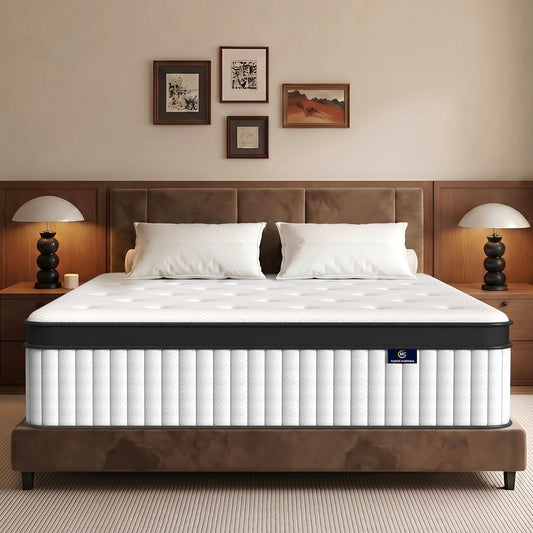 MCIHPY Queen Size Mattress, 14 Inch Hybrid Mattress Queen in a Box, Individually Pocket Coils, Medium Firm Ergonomic Support, CertiPUR-US Certified