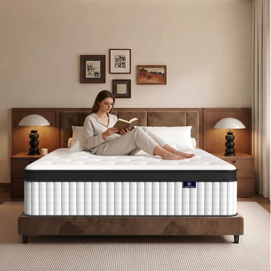 MCIHPY Queen Size Mattress, 14 Inch Hybrid Mattress Queen in a Box, Individually Pocket Coils, Medium Firm Ergonomic Support, CertiPUR-US Certified