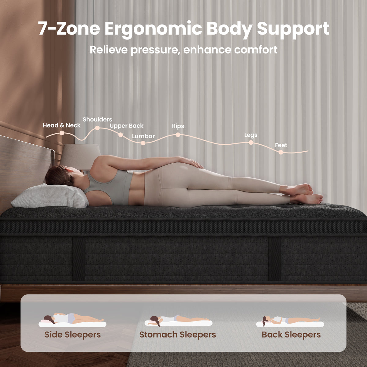MCIHPY 12 Inch Full Size Mattress, Medium Firm Hybrid Mattress in a Box, Individual Pocket Springs for Motion Isolation & Pressure Relief