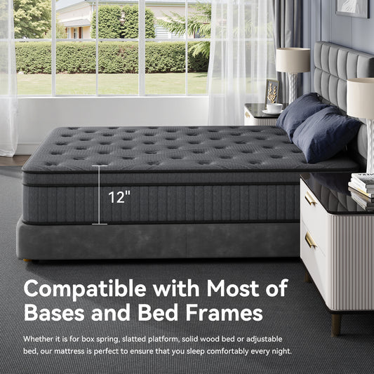 Sweetland 10" Twin Mattress in a Box, Hybrid Memory Foam with Individually Pocketed Coils, Medium Firm Pressure Relief