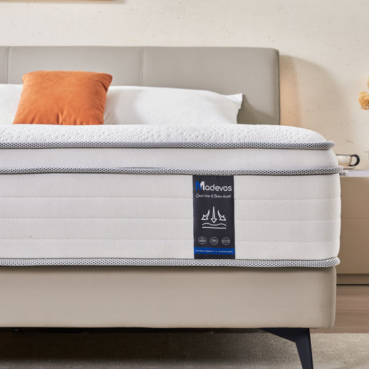 Madevos Full Size Mattress, 10 Inch Hybrid Mattress in a Box, Memory Foam and Individual Pocket Springs, Fiberglass Free, Soft and Breathable, Medium Firm Feel