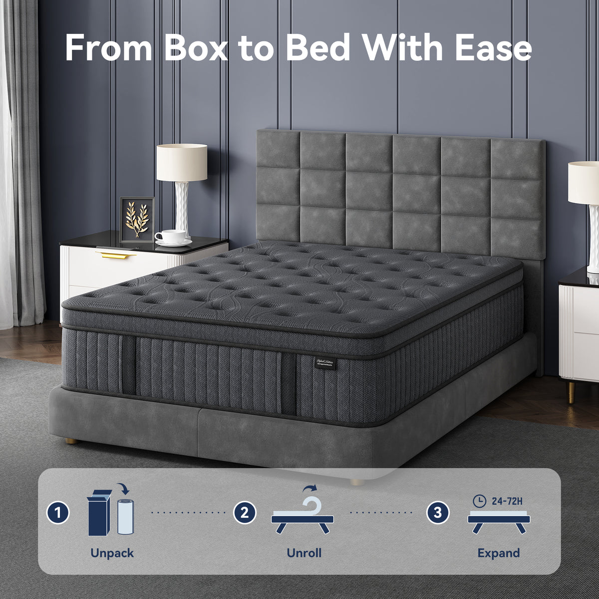 Sweetland 10" Twin Mattress in a Box, Hybrid Memory Foam with Individually Pocketed Coils, Medium Firm Pressure Relief