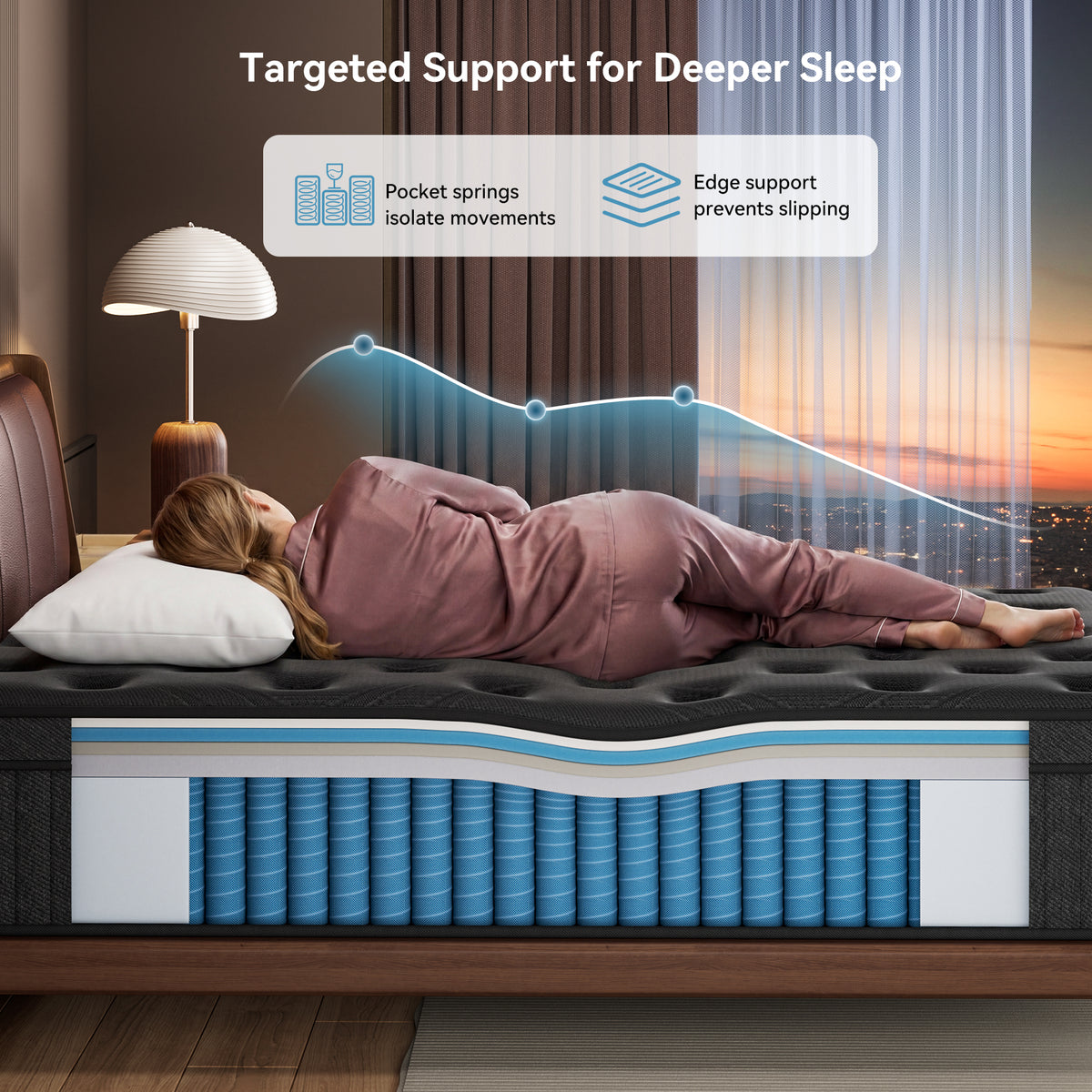 Sweetland 14 inch Queen Hybrid Mattress in a Box, Memory Foam with Individually Pocketed Springs, Medium Firm Motion Isolation